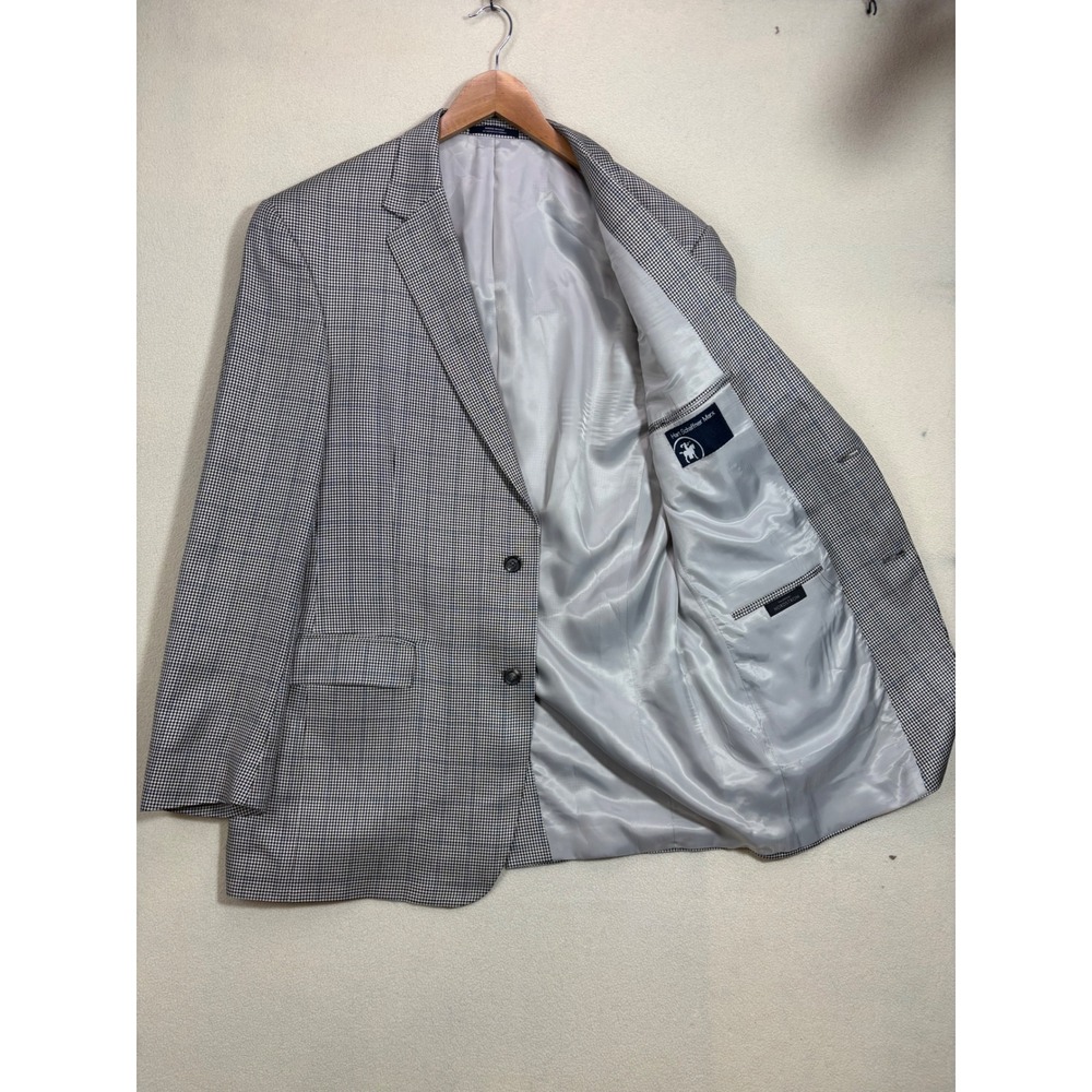 Hart Schaffner Marx‎ Mens 44L Houndstooth Blazer Sport Coat Blue Overcheck USA